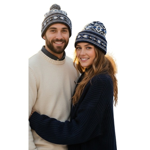 NWT Polo Ralph Lauren Blue Fair Isle Beanie Unisex Winter Hat Rare One Size
